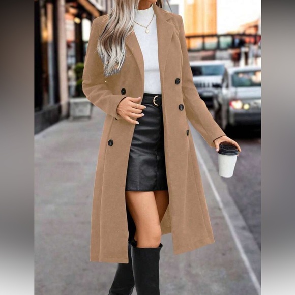 Elegant Tan Double-Breasted Women's Coat
